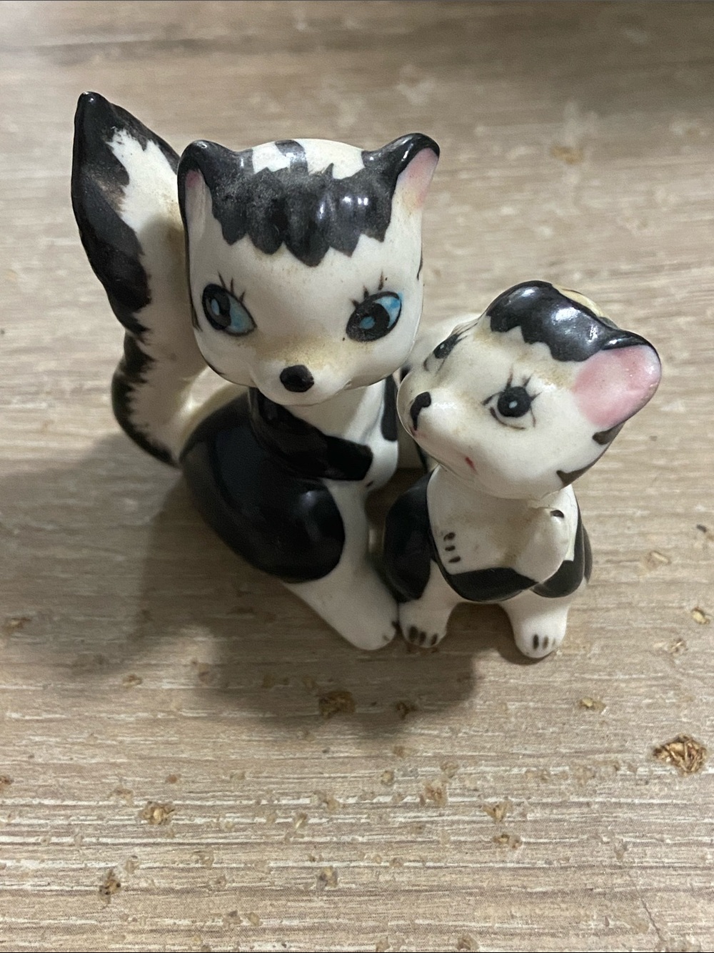 2 Vintage Japan Skunk Figurine Blue Eyes Eyelashes Family Bone China Set Mini